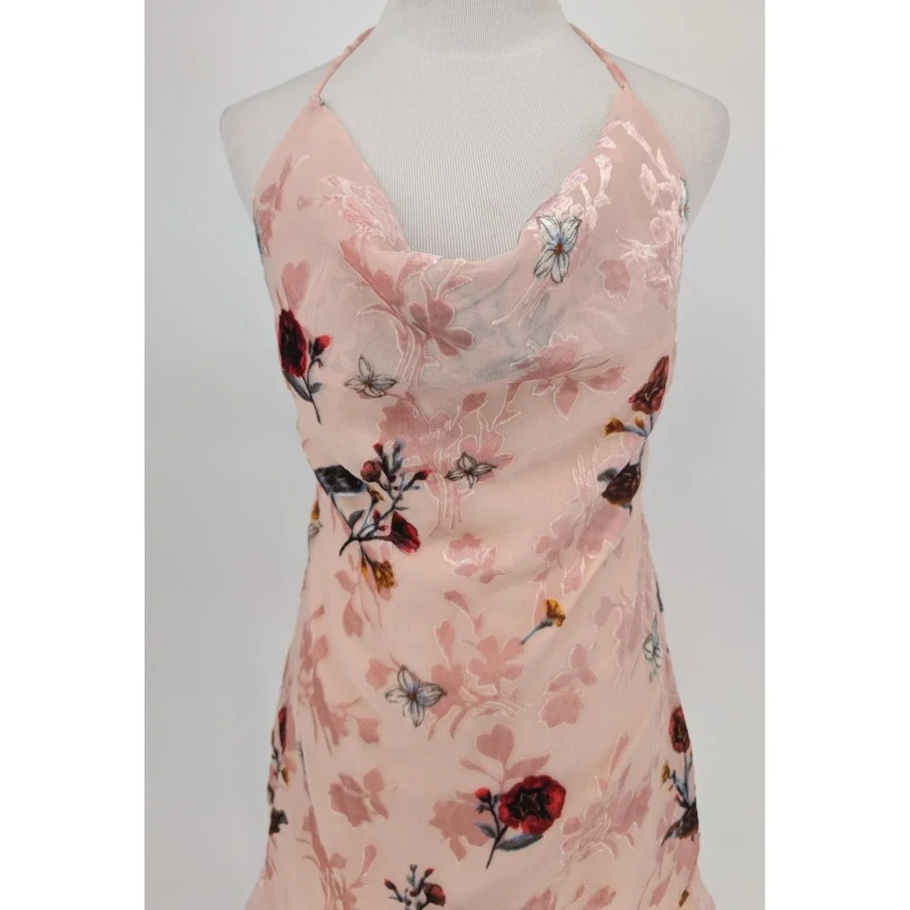 Beginning Boutique Floral Burnt Out Velvet Mini Dress 6 Pink Coquette Fairycore‎